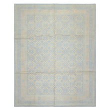 8x10 Blue, Ivory, Seafoam Color Hand Knotted Tibetan Wool Transitional Oriental Rug