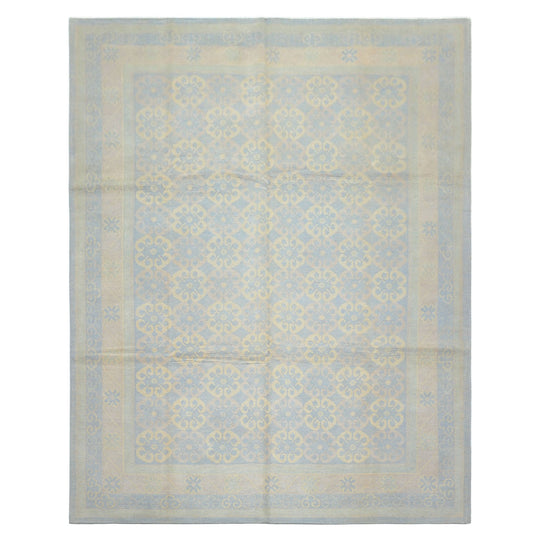 8x10 Hand Knotted Wool Blue, Ivory Premium Tibetan Transitional Tibetano Designer Rug