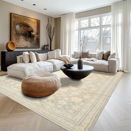 8x10 Hand Knotted Wool Gray, Ivory Premium Tibetan Transitional Tibetano Designer Rug