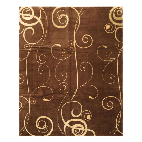 8x10 Hand Knotted Wool & Pure Silk Brown, Gold Premium Tibetan Modern & Contemporay Tibetano Designer Rug