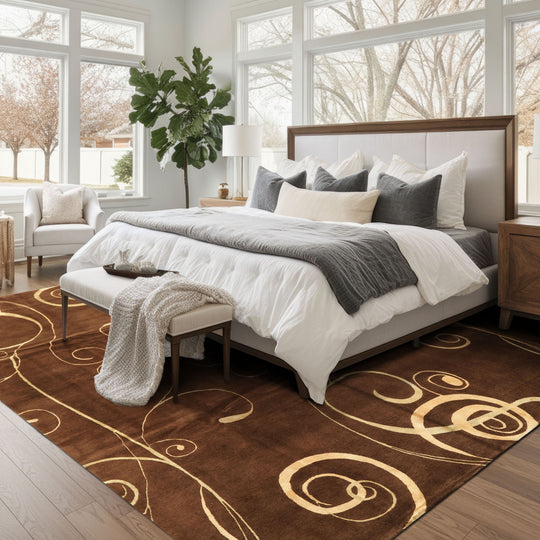 8x10 Hand Knotted Wool & Pure Silk Brown, Gold Premium Tibetan Modern & Contemporay Tibetano Designer Rug