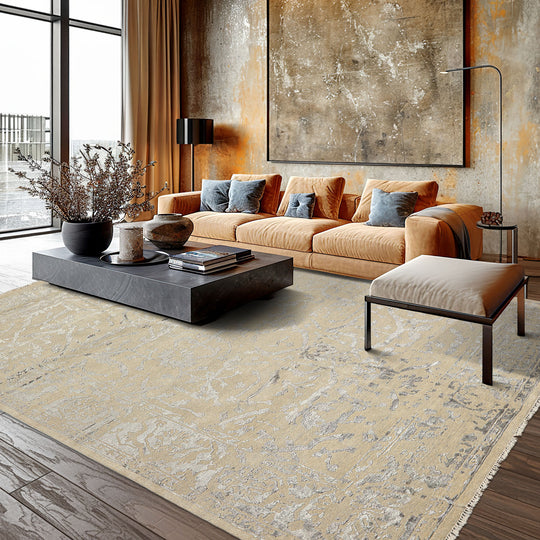 8x10'1'' Hand Knotted Wool & Bamboo Silk Beige, Gray Oushak Modern & Contemporary Rug