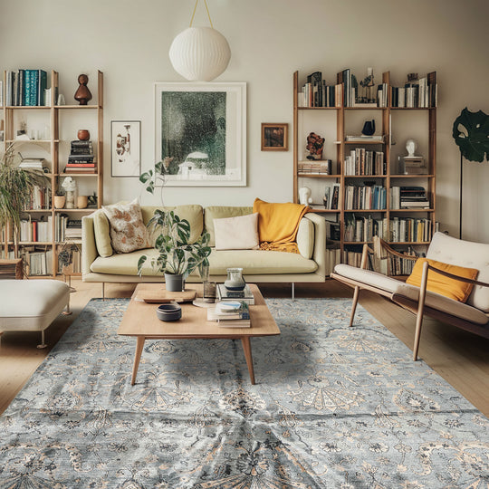 7'11''x9'11'' Hand Knotted Bamboo Silk Aqua, Taupe Tibetan Transitional Rug