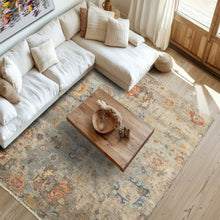6x9 Celadon, Beige, Orange Color Hand Knotted Indo Oushak Wool Traditional Oriental Rug