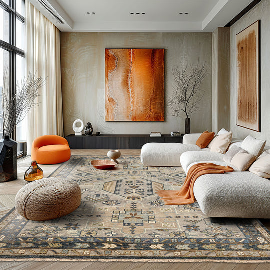 8'2''x10 Hand Knotted Wool Taupe, Beige Oushak Modern & Contemporary Geometric Rug