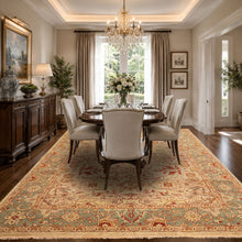 8x10 Beige, Celadon, Rust Color Hand Knotted Oushak Wool Traditional Oriental Rug