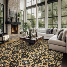 8x10 Tan, Charcoal, Color Hand Knotted Tibetan Wool Transitional Oriental Rug