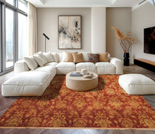 Multi Size Burnt Orange Gold Color Hand Knotted Agra Wool Transitional Oriental Rug