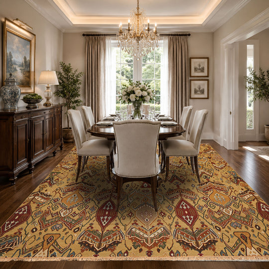 7'11''x9'6'' Hand Knotted Wool Light Gold, Rust Soumak Arts & Crafts Traditional Reversible Rug