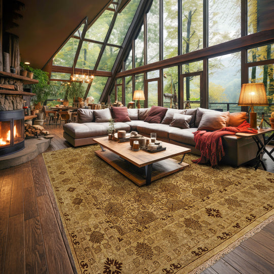 8'10''x11'10'' Hand Knotted Wool Light Gold, Tan Agra Transitional High sheen Rug