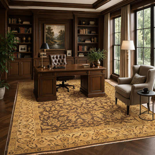 7'9''x9'9'' Hand Knotted Wool Brown, Beige Oushak Traditional Rug
