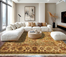 8' Square Pistachio, Beige, Rust Color Hand Knotted Agra New Zealand Wool Traditional Oriental Rug