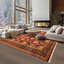 8x10 Red, Gold, Navy Color Hand Knotted Agra Wool Traditional Oriental Rug