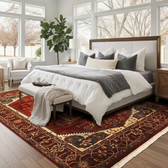 7'11''x9'9'' Hand Knotted Wool Rust, Maroon Indo Heriz Traditional Tree of Life Rug