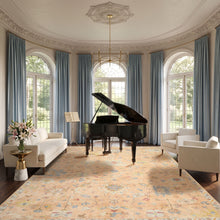 9x12 Blush, Aqua, Gold Color Hand Knotted Oushak Wool Traditional Oriental Rug