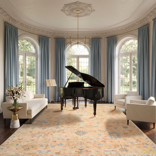 8'11''x11'10'' Hand Knotted Wool Blush, Aqua Traditional Arts & Crafts Superfine Oushak Rug