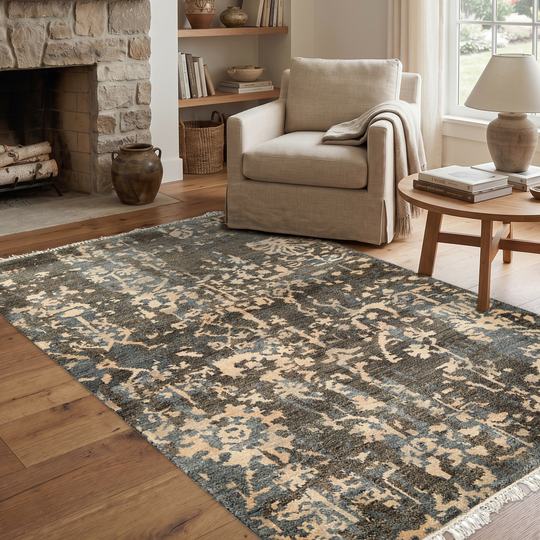 3'11''x6 Hand Knotted Wool Olive, Green Tibetan Modern & Contemporary Plush Pile Abstract Rug