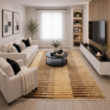 6x9 Beige, Gold, Brown Color Hand Knotted Tibetan Wool Modern & Contemporary Oriental Rug