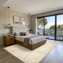 9x12 Tone on Tone Ivory, , Color Hand Knotted Tibetan Wool & Bamboo Silk Transitional Oriental Rug