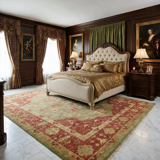 7'6''x9'10'' Hand Knotted Wool Lime, Rust Oushak Traditional Rug