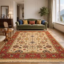 8x10 Beige, Gold, Sage Color Hand Knotted Soumak Wool Traditional Oriental Rug