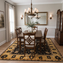8x10 Charcoal, Gold, Tan Color Hand Knotted Oushak Wool Traditional Oriental Rug