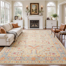 9x12 Aqua, Beige, Gold Color Hand Knotted Peshawar Wool Traditional Oriental Rug