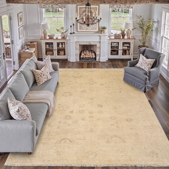 8x9'10'' Hand Knotted Wool Beige Gray Superfine oushak Transitional Kalaty High sheen Rug