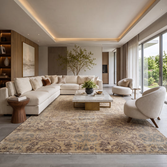 7'10''x9'10'' Hand Knotted Wool Beige Taupe Oushak Transitional Kalaty Rug