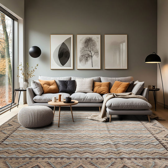 8'2''x9'8'' Hand Knotted Wool Taupe Brown Oushak Modern & Contemporary Kalaty Southwestern Rug