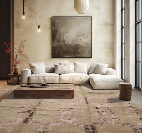 7'10''x10'2'' Hand Loomed Wool & Bamboo Silk Rug Gray Taupe Transitional Tibetan Rug