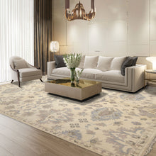 8x10 Ivory, Gray, Taupe Color Hand Knotted Oushak Wool Transitional Oriental Rug