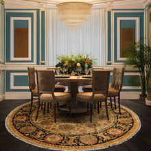 8' Round Gold, Black, Aqua Color Hand Knotted Agra Wool Traditional Oriental Rug