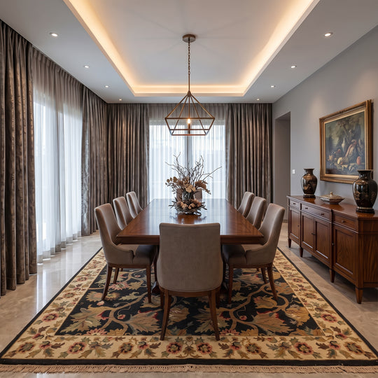 8x10'1'' Hand Knotted Wool Rug Black Tan Traditional Soumak Flatweave Botanical Reversible Rug