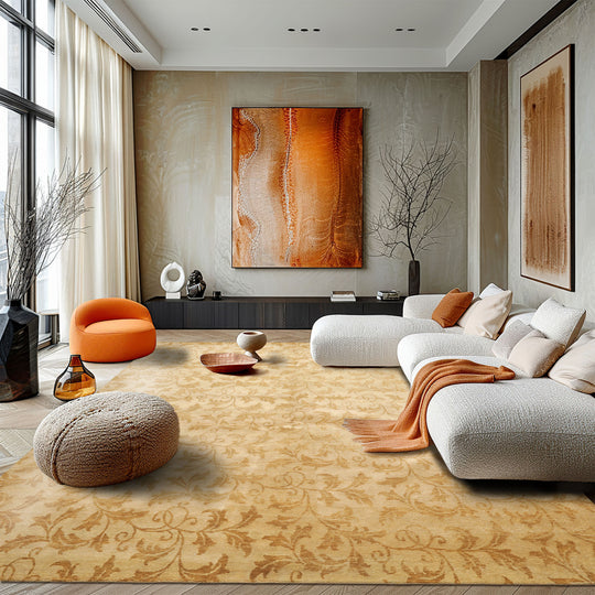 8'3''x10 Hand Knotted Wool Rug Beige Gold Transitional Tibetan Rug