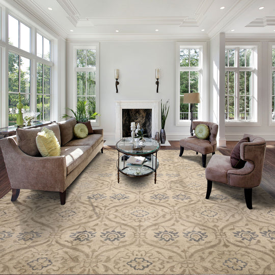 9'1''x11'2'' Hand Knotted Wool Rug Gray Taupe Transitional Tibetan Rug