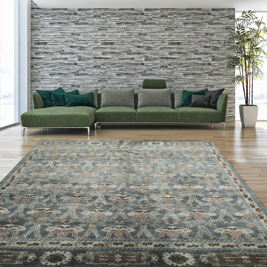 8x10 Hand Knotted Wool Rug Aqua Taupe Arts & Crafts Tibetan Rug