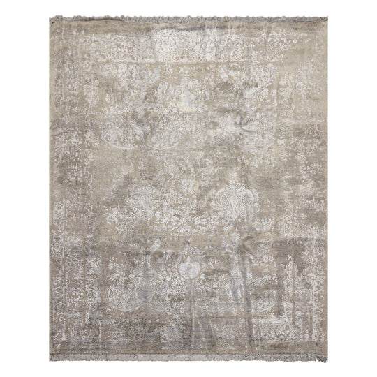 8'2''x9'10'' Hand Knotted Wool & Bamboo Silk Rug Moss, Gray Modern & Contemporary Tibetan Sherpa