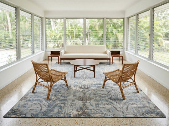7'11''x9'9'' Hand Knotted Bamboo Silk Rug Slate, Blue Modern & Contemporary Sherpa Rug