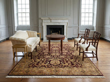 6x9 Maroon, Gold, Sage Color Hand Knotted Agra New Zealand Wool Traditional Oriental Rug