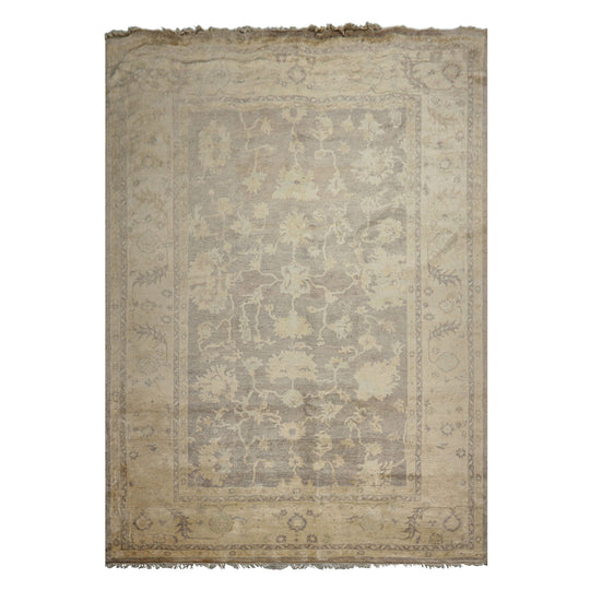 8'9''x12'2'' Hand Knotted New Zealand Wool Rug Gray, Ivory Transitional Oushak Superfine Oushak with High Sheen Rug