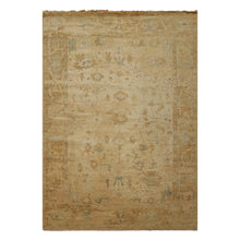 6x9 Beige, Gold, Mint Color Hand Knotted Oushak Wool Traditional Oriental Rug