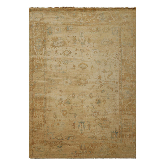 6'2''x8'9'' Hand Knotted Wool Rug Beige Gold Traditional Oushak