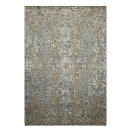 6x8'10'' Hand Knotted Bamboo Silk & Wool Rug Moss Aqua Modern Sherpa