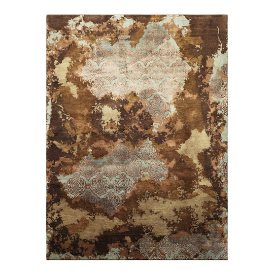 5'11''x7'11'' Hand Knotted Bamboo Silk & Wool Rug Brown Blue Modern Sherpa Abstract
