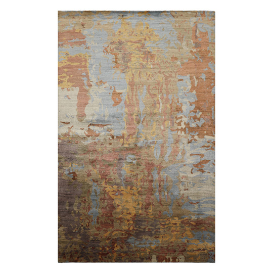 5'7''x8'11'' Hand Loomed Wool & Bamboo Silk Rug Blue Gold Modern Sherpa Abstract
