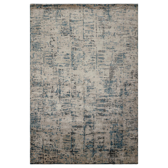 6x8'10'' Hand Knotted Bamboo Silk Rug Ivory Beige Modern Sherpa Abstract
