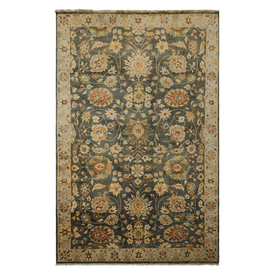 5'11''x8'11'' Hand Knotted Wool Arts & Crafts Rug Green Beige Traditional Fine Oushak
