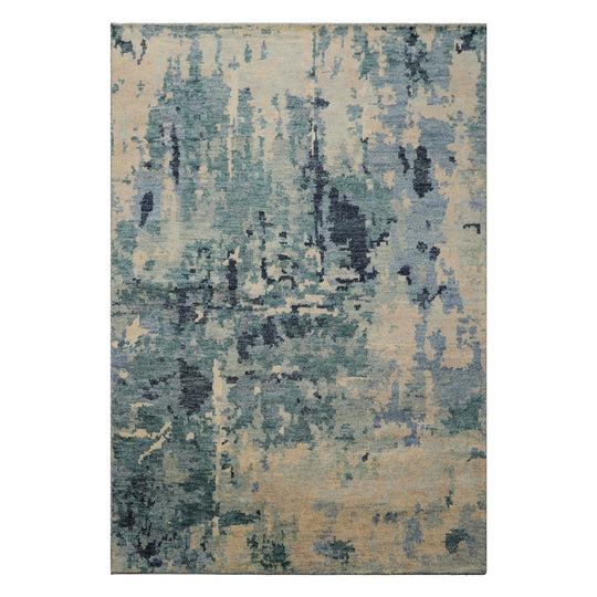 6'1''x8'11'' Hand Knotted Wool Rug Beige Mint Modern Oushak Abstract