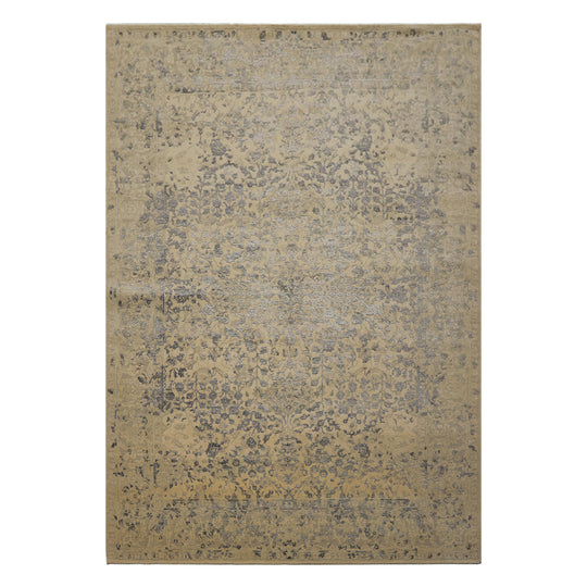 6'1''x8'9'' Hand Knotted Bamboo Silk & Wool Rug Beige Gray Transitional Tibetan